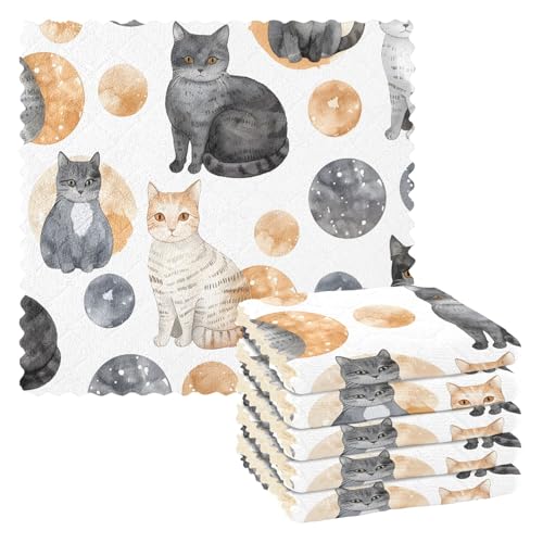 Mnsruu Geschirrtücher mit Katzen-Motiv, 6 Stück, wiederverwendbare Reinigungstücher, Küchenhandtücher Mnsruu Geschirrtücher mit Katzen-Motiv, 6 Stück, wiederverwendbare Reinigungstücher, Küchenhandtücher von Mnsruu