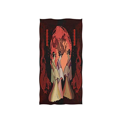 Mnsruu Handtuch mit japanischem Geisha-Mädchen-Drachen-Motiv, weich, für Bad, Hotel, Spa, Fitnessstudio, Sport, 76 x 38 cm von Mnsruu