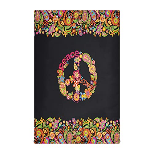 Mnsruu Hippie Peace Zeichen Paisley Blume Schwarz Küchentücher Bar Geschirrtuch Geschirrtuch Geschirrtuch Geschirrtücher Set mit 6 super saugfähig weich 71 x 46 cm von Mnsruu