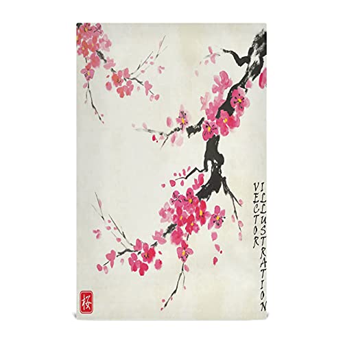 Mnsruu Japanische Kirschblüten-Blumendruck, Küchentücher, Geschirrtücher, Geschirrtuch, Geschirrtuch, Geschirrtuch, super saugfähig, weich, 71 x 46 cm, 4 Stück von Mnsruu