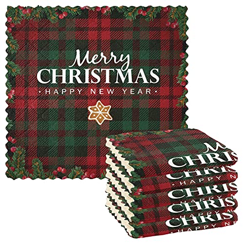 Mnsruu Küchentücher, Geschirrtuch, Motiv: Merry Christmas, Neujahr, kariert, schnell trocknend, superweich, 28 x 28 cm, 6 Stück Mnsruu Küchentücher, Geschirrtuch, Motiv: Merry Christmas, Neujahr, kariert, schnell trocknend, superweich, 28 x 28 cm, 6 Stück von Mnsruu
