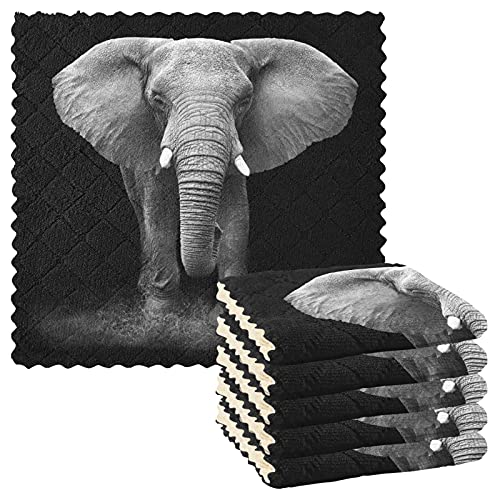 Mnsruu Küchentücher, Motiv: indischer Elefant, schwarz, 6 Stück, Geschirrtuch, schnell trocknend, superweich, 28 x 28 cm von Mnsruu