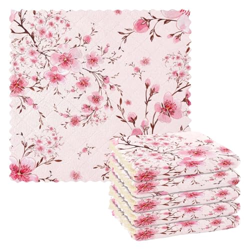 Mnsruu Mikrofaser Reinigungstücher Rosa Kirschblüten Blumen Floral Wiederverwendbare Geschirrtücher zum Abwasch 6 Pack Schwedisches Geschirrtuch Mikrofaser Reinigungstücher Waschbar Staubwedel Lappen von Mnsruu