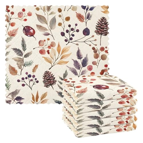 Mnsruu Mikrofaser-Reinigungstücher Tannenzapfen Blätter Herbst Wiederverwendbare Geschirrtücher zum Abwasch 6er Pack Schwedisches Geschirrtuch Mikrofaser Reinigungstücher Waschbar Staubtuch Tuch Home von Mnsruu