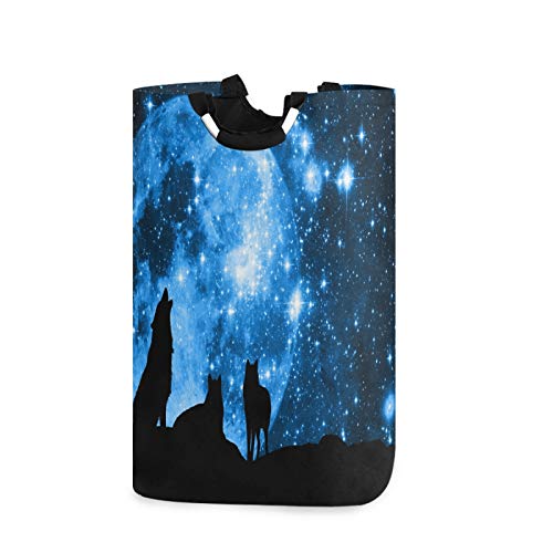 Mnsruu Moon Galaxy Wolf Starry Star Wäschekorb, großer Aufbewahrungskorb mit Griffen für Geschenkkörbe, Schlafzimmer, Kleidung von Mnsruu