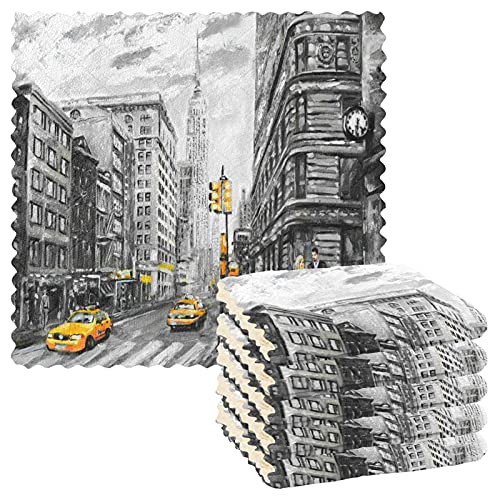 Mnsruu New York City Ölgemälde Straße Aquarell 6 Stück Küchentücher Geschirrtuch Geschirrtücher schnell trocknend super weich 28 x 28 cm von Mnsruu