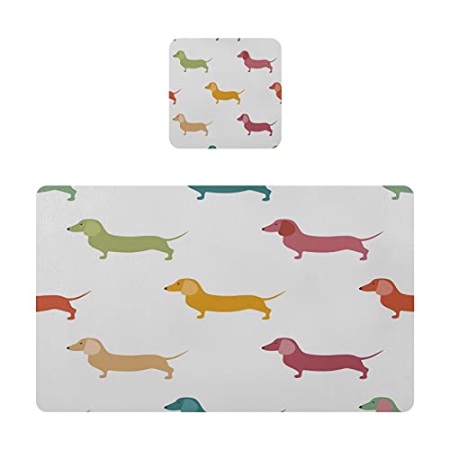 Mnsruu Niedliche Dackel-Hunde-Tischsets, 1 Stück, 30,5 x 45,7 cm, waschbar, PVC, wasserdicht, Leder, Tischset, Küche, Esstisch, Heimdekoration mit 1 Untersetzer von Mnsruu