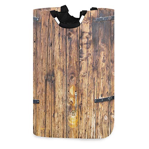 Mnsruu Pop-Up-Wäschekörbe aus Holz mit antiker Tür, strukturierter Hintergrund, wasserdichter und faltbarer Wäschesack zur Aufbewahrung von schmutziger Kleidung, Spielzeug von Mnsruu
