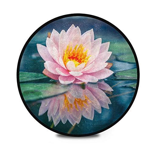 Mnsruu Runder Teppich mit Blumenmuster und Seerose, rutschfest, für Eingangsbereich, Flur, Sofa, Wohnzimmer, Schlafzimmer, Heimdekoration, 92 cm Durchmesser von Mnsruu