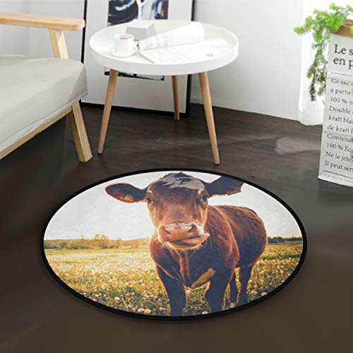 Mnsruu Runder Teppich mit Kuh-Motiv, rutschfest, bequem, rund, Bodenteppich für Wohnzimmer, Schlafzimmer, 92 cm Durchmesser von Mnsruu