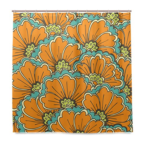 Mnsruu Shower Curtains with Hooks Orange Retro Floral Pattern Printed Bathroom Decor Polyester Fabric Mildew Resistant Waterproof,72x72 Inches von Mnsruu