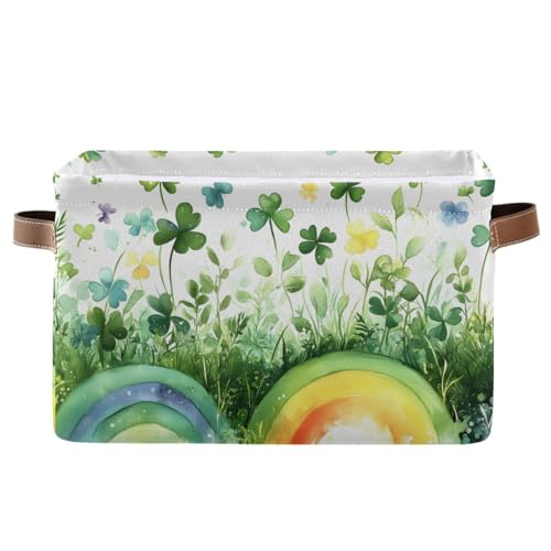 Mnsruu St. Patrick's Day Aufbewahrungskorb, Regenbogen-Klee, faltbar, Stoff, faltbare Aufbewahrungskörbe, Organizer-Tasche zur Aufbewahrung von Kleidung von Mnsruu
