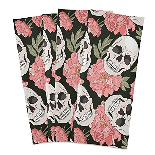 Mnsruu Sugar Skull Pink Pfingstrose Flower Halloween Küchentücher Geschirrtuch Geschirrtuch Geschirrtücher Set von 4 super saugfähig weich 71 x 46 cm von Mnsruu
