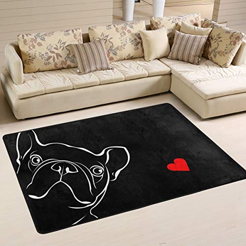 Mnsruu Teppich 183 x 122 cm, Französische Bulldogge Schwarz Bedruckt Teppich Wohnzimmer Dekor Bodenmatte Teppich für Schlafzimmer von Mnsruu