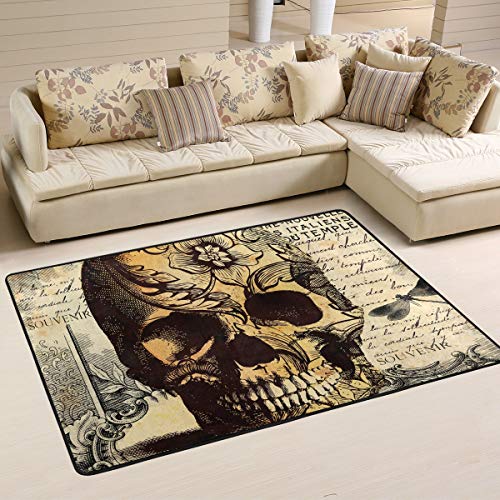 Mnsruu Teppich 91 x 61 cm, Vintage Tattoo Schädel Gedruckt Teppich Wohnzimmer Dekor Bodenmatte Teppich für Schlafzimmer von Mnsruu