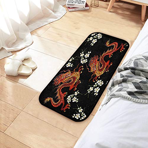 Mnsruu Teppich mit japanischem Drachen-Motiv, schwarz, florales Muster, rutschfest, für Küche, Eingang, Wohnzimmer, Schlafzimmer, Sofa, 51 cm x 99,1 cm Mnsruu Teppich mit japanischem Drachen-Motiv, schwarz, florales Muster, rutschfest, für Küche, Eingang, Wohnzimmer, Schlafzimmer, Sofa, 51 cm x 99,1 cm von Mnsruu