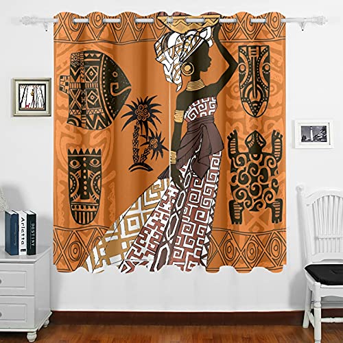 Mnsruu Thermo-Verdunkelungsvorhänge, schwarze afrikanische Frau, Vintage-Stil, Fenster, kurze Vorhänge, Vorhänge mit Ösen, für Schlafzimmer, Küche, 160 x 140 cm von Mnsruu
