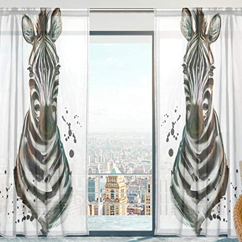 Mnsruu Tier Zebra Vorhang transparent Gardine 2 Stücke Gaze paarig schals Fensterschal Vorhänge für Wohnzimmer Schlafzimmer 198 cm x 140 cm(H x B) 2er-Set von Mnsruu