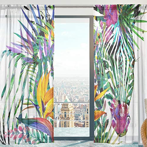 Mnsruu Tier Zebra Vorhang transparent Gardine 2 Stücke Gaze paarig schals Fensterschal Vorhänge für Wohnzimmer Schlafzimmer 213 cm x 140 cm(H x B) 2er-Set von Mnsruu