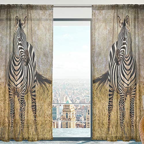 Mnsruu Tier Zebra Vorhang transparent Gardine 2 Stücke Gaze paarig schals Fensterschal Vorhänge für Wohnzimmer Schlafzimmer 213 cm x 140 cm(H x B) 2er-Set von Mnsruu