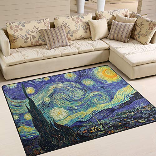 Mnsruu Van Gogh Starry Night Ölgemälde Kunstwerk-Teppich Teppich für Wohnzimmer Schlafzimmer, Textil, multi, 203cm x 147.3cm(7 x 5 feet) von Mnsruu