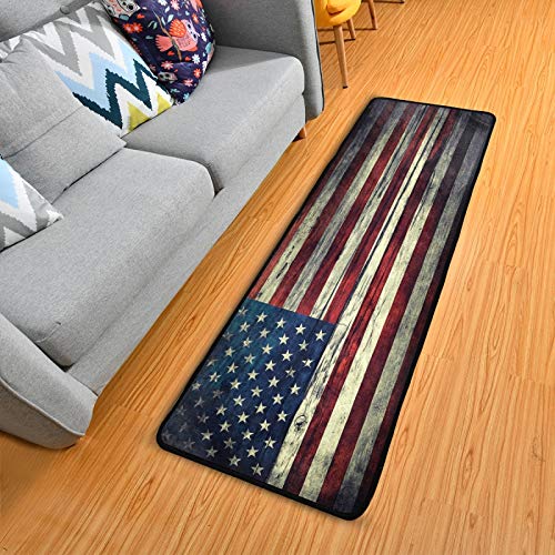 Mnsruu Vintage USA Flagge auf Holz Plank Läufer Teppich Bodenmatte Rutschfest Küche Teppich Weich Bereich Teppich Fußmatten Badteppich für Badezimmer Eingangsbereich Flur Esszimmer Wohnzimmer von Mnsruu