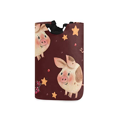 Mnsruu Wäschekorb Eimer Schwein Schmutzige Kleidung Korb Faltbare Kleidersack mit Griffen von Mnsruu