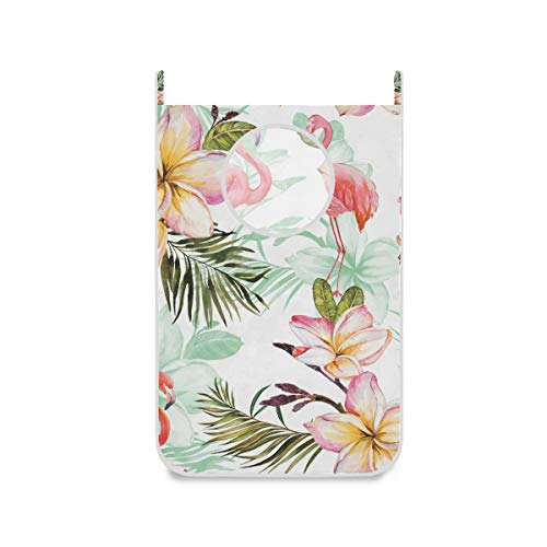 Mnsruu Wäschesammler zum Aufhängen, für Schlafzimmer, Kinderzimmer, Schlafzimmer, Türschrank, faltbar, platzsparend, Eckwäsche-Organizer, (Flamingo und rosa Plumeria-Blumen) von Mnsruu