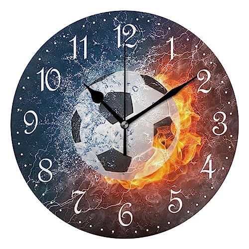 Mnsruu Wanduhr, Fußball, Feuer, leise, nicht tickend, dekorative Wanduhren, batteriebetrieben, 25 x 25 cm, für Kinderzimmer, Jungenzimmer, Schlafzimmer Mnsruu Wanduhr, Fußball, Feuer, leise, nicht tickend, dekorative Wanduhren, batteriebetrieben, 25 x 25 cm, für Kinderzimmer, Jungenzimmer, Schlafzimmer von Mnsruu