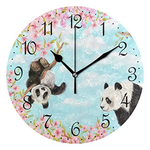 Mnsruu Wanduhr mit niedlichem Panda-Motiv, leise, nicht tickende, dekorative Wanduhren, batteriebetrieben, 25 x 25 cm, für Zuhause, Wohnzimmer, Küche, Badezimmer, Schlafzimmer von Mnsruu