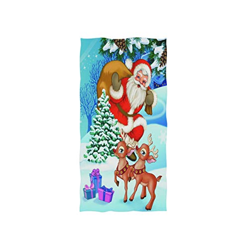 Mnsruu Weihnachts-Handtuch, Weihnachtsmann, Rentier-Baum, weich, für Bad, Hotel, Spa, Fitnessstudio, Sport, 76 x 38 cm von Mnsruu