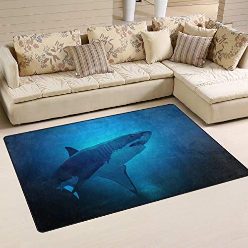 Mnsruu Weißer Hai-Teppich mit Unterwasserwelt, rutschfest, für Wohnzimmer, Schlafzimmer, 100 x 150 cm von Mnsruu