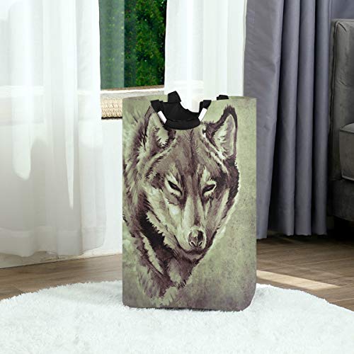 Mnsruu Wolf Wäschesack Tragbarer Schmutziger Wäschekorb Großer Faltkorb Eimer mit Griffen von Mnsruu
