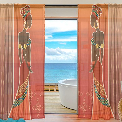 Mnsruu yibaihe Fenster Vorhänge, Gardinen Platten Fenster Behandlung Set Voile Drapes Tüll Vorhänge Elegant Afrikanische Frau 2 Einsätze für Wohnzimmer Schlafzimmer,(140cm x 213cm) von Mnsruu
