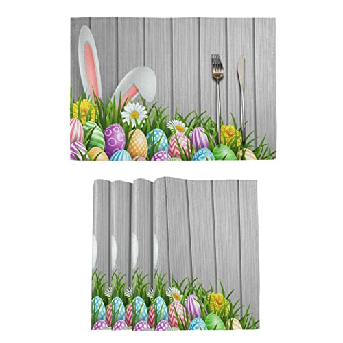 Mnsruu Ostern Platzdeckchen 6er Set Osterhasenohren Blumen Holz Tischset Tischsets Tischsets für Esszimmer Küche Tisch Abwaschbar, Farbe 2, 12*18inx6, B01C19012 von Mnsruu