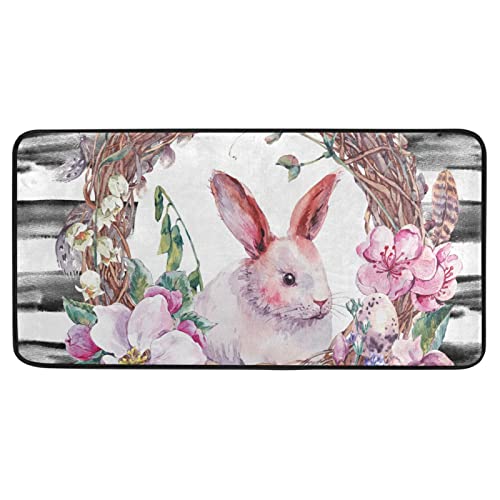 Osterteppiche Frühling Frohe Ostern Hase Eier und Schmetterlinge Vintage Teppiche für Küche Badezimmer Zuhause Dekorative Fußmatte Kleine Teppich Matte 100 x 50 cm von Mnsruu