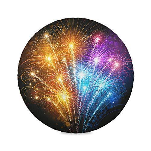 Party Feuerwerk Geschenk Platzsets Rund Abwaschbar Tischsets 1er/4er/6er Set Hitzebeständig und rutschfest Platzset für Küche Party Esstisch 39cm von Mnsruu
