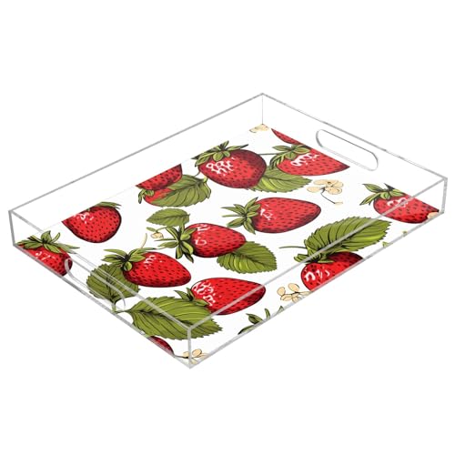 Rote Erdbeer-Acryl-Serviertabletts, transparentes rechteckiges Tablett mit Griffen, Servierplatte für Couchtisch, Küche, Badezimmer Rote Erdbeer-Acryl-Serviertabletts, transparentes rechteckiges Tablett mit Griffen, Servierplatte für Couchtisch, Küche, Badezimmer von Mnsruu