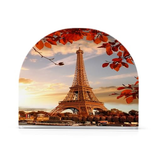 Serviettenhalter Frankreich Paris Eiffelturm Herbst Blätter Kristall Klar Acryl Serviettenhalter Papierserviettenhalter Esstisch Spender für Küche Restaurant Wohnkultur Bar Zubehör von Mnsruu