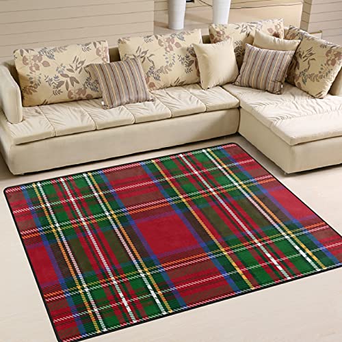 Teppich Weihnachten Rot und Grün Schottenkaro Kariert Gestreift Muster Rutschfest Wohnzimmer Teppich Gemütlich Schlafzimmer Home Urlaub Dekor Geschenk Kinder Spielmatte 160 x 122 cm von Mnsruu