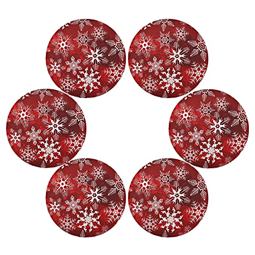 Weihnachten Tischsets, Weihnachten Rot Muster Mit Schneeflocken Blume Runde Tischsets Set von 6 Stück für Küche Tisch Waschbar Küche Tisch Matten Platzsets von Mnsruu