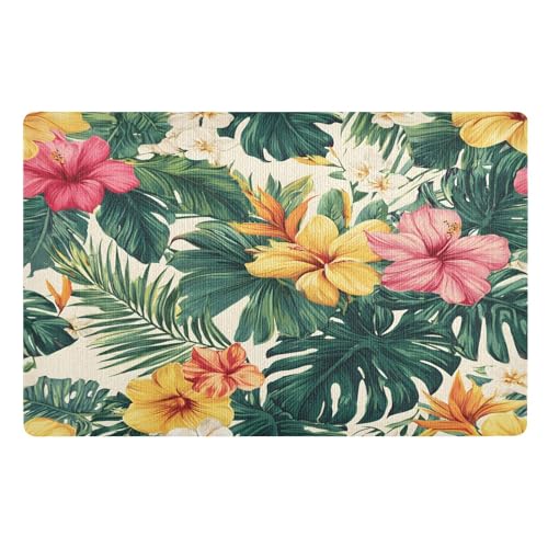 Tropische Blätter Hibiskus Blumen Fußmatte Haustürmatte rutschfeste Schmutzfangmatten für Eingang Innen Küche 50x80cm Tropische Blätter Hibiskus Blumen Fußmatte Haustürmatte rutschfeste Schmutzfangmatten für Eingang Innen Küche 50x80cm von Mnsruu