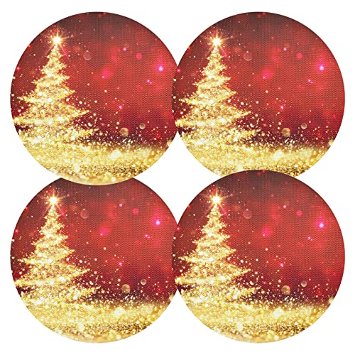 Weihnachten Tischsets 4er Set Weihnachten Rund Tischsets Glänzend Weihnachtsbaum Golden Glitzer Rot Hitzebeständig Rutschfest PVC Weihnachten Party Platzsets Dekoration für Küche Urlaub von Mnsruu