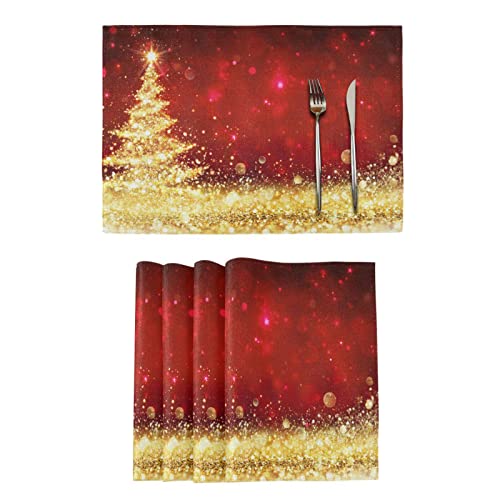 Weihnachten Tischsets Set Weihnachten Tischsets Glänzender Weihnachtsbaum Golden Glitzer Rot Hitzebeständig Rutschfeste Weihnachtsfeier Platzsets Dekoration für Küche Zuhause Urlaub von Mnsruu