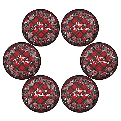 Weihnachten Tischsets, Weihnachten Monogramm Kranz Tartan Plaid Runde Tischsets 6er Set für Küchentisch Abwaschbar Küche Tischsets Platzsets von Mnsruu