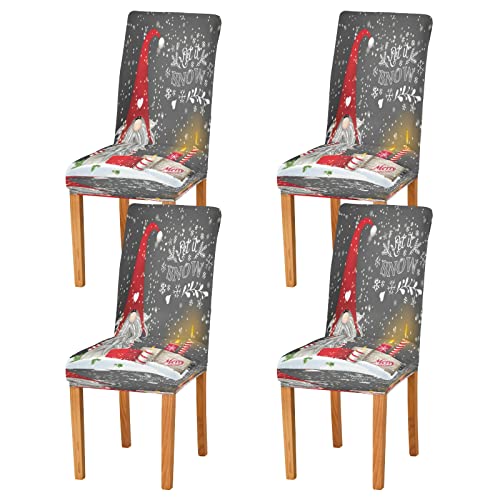 Weihnachts-Stuhlhussen für Esszimmerstühle, 4 Stück, Heimdekoration, Weihnachten, Stillleben, traditioneller skandinavischer Zwerg-Tomte mit Kerzen und Geschenkboxen auf schwarzer Rückseite, AB#01A390 von Mnsruu