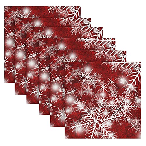 Weihnachtliche Stoffservietten, Weihnachtshintergrund mit Schneeflocken, Rot, 6 Stück, waschbar, wiederverwendbar, Polyester-Tischservietten für Familienessen, Party von Mnsruu