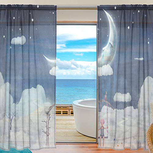 Yibaihe Mnsruu Kinder On The Clouds Sheer Vorhänge 198 cm lang Voile Fenster Vorhang Vorhang Panel für Wohnzimmer Schlafzimmer 2 Paneele von Mnsruu