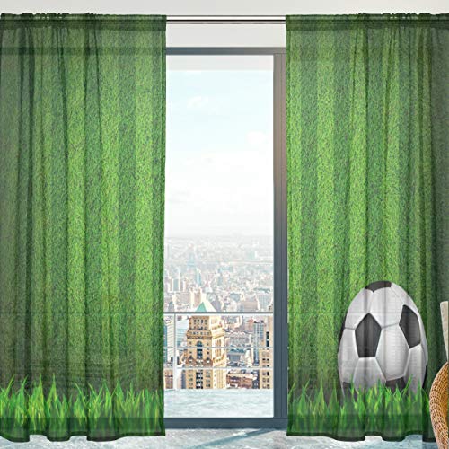 yibai Fenster Sheer Vorhänge Panels Voile Drapes Tüll Vorhänge Schöne Einrichtung Fussball Muster 140 W x 198 cm L 2 Einsätze für Wohnzimmer Schlafzimmer Room von Mnsruu