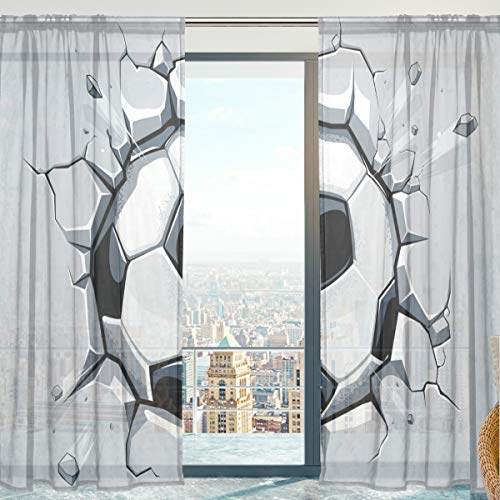 yibai Fenster Sheer Vorhänge Panels Voile Drapes Tüll Vorhänge Schöne Einrichtung Fussball Muster 140 W x 198 cm L 2 Einsätze für Wohnzimmer Schlafzimmer Room von Mnsruu